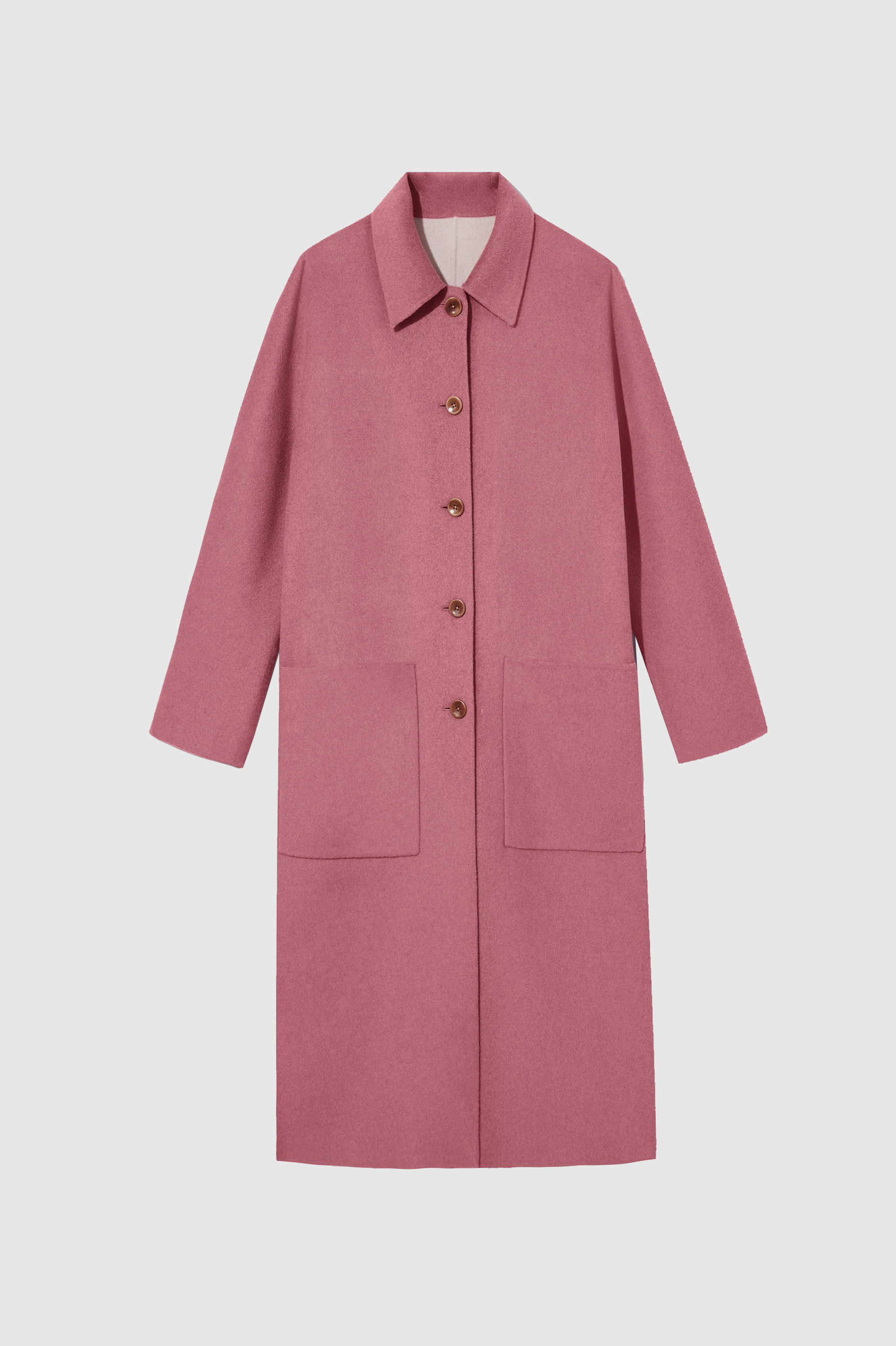 High-end long pink wool coat