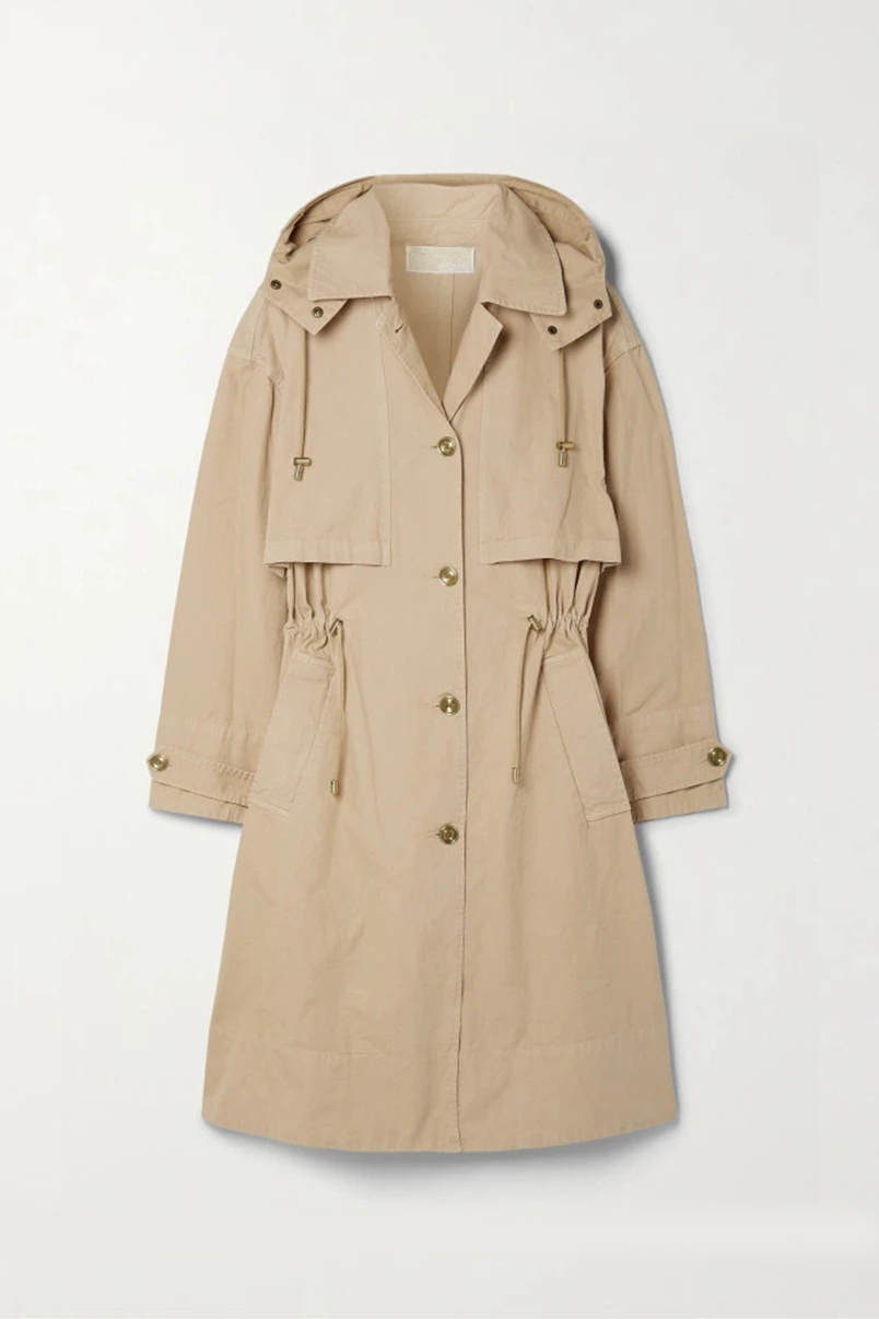 Lady's long trench coat with pleat sleeve